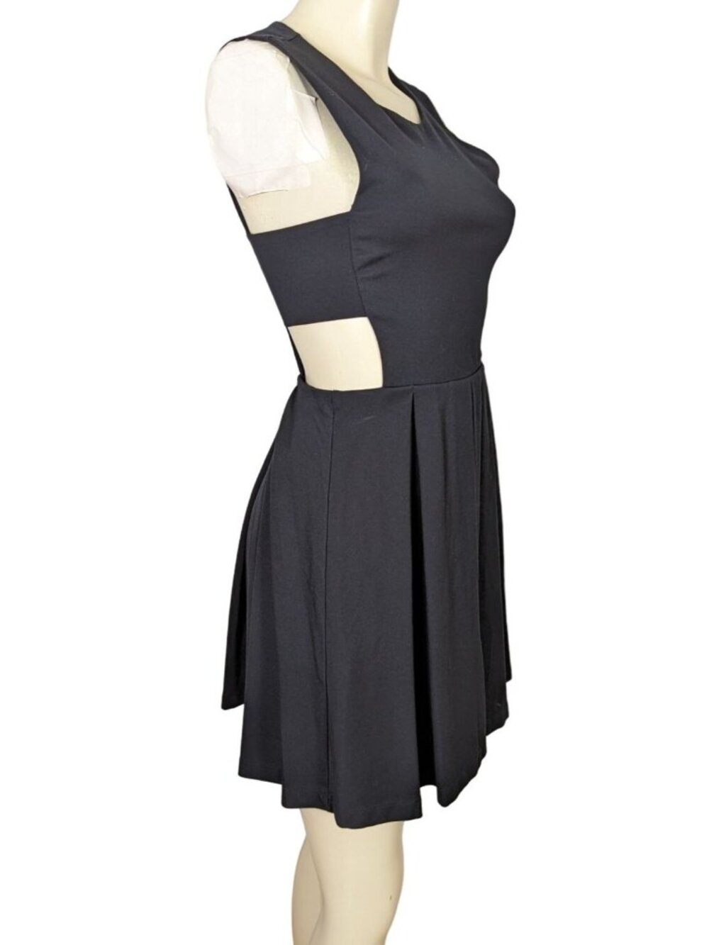 LuLu's Pleat black skater dress side cutouts fitted waistline pleated dress sz S - Picture 5 of 13